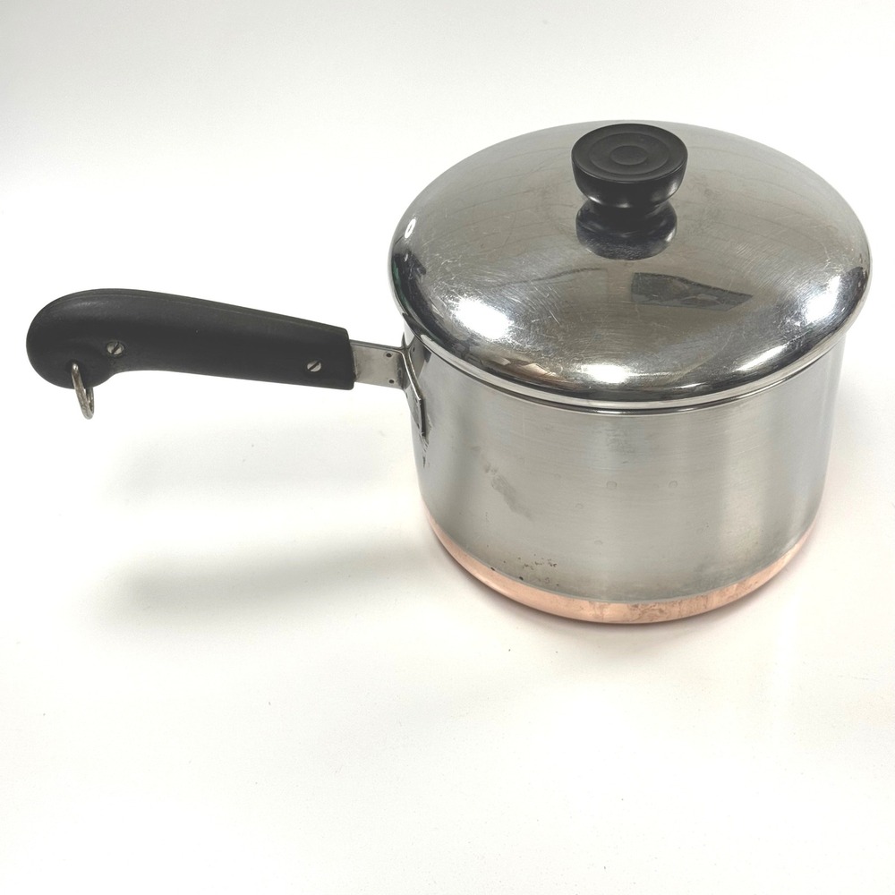 Vintage Revere Ware 1.5 Quart Saucepan Copper Bottom Stainless Steel with Lid